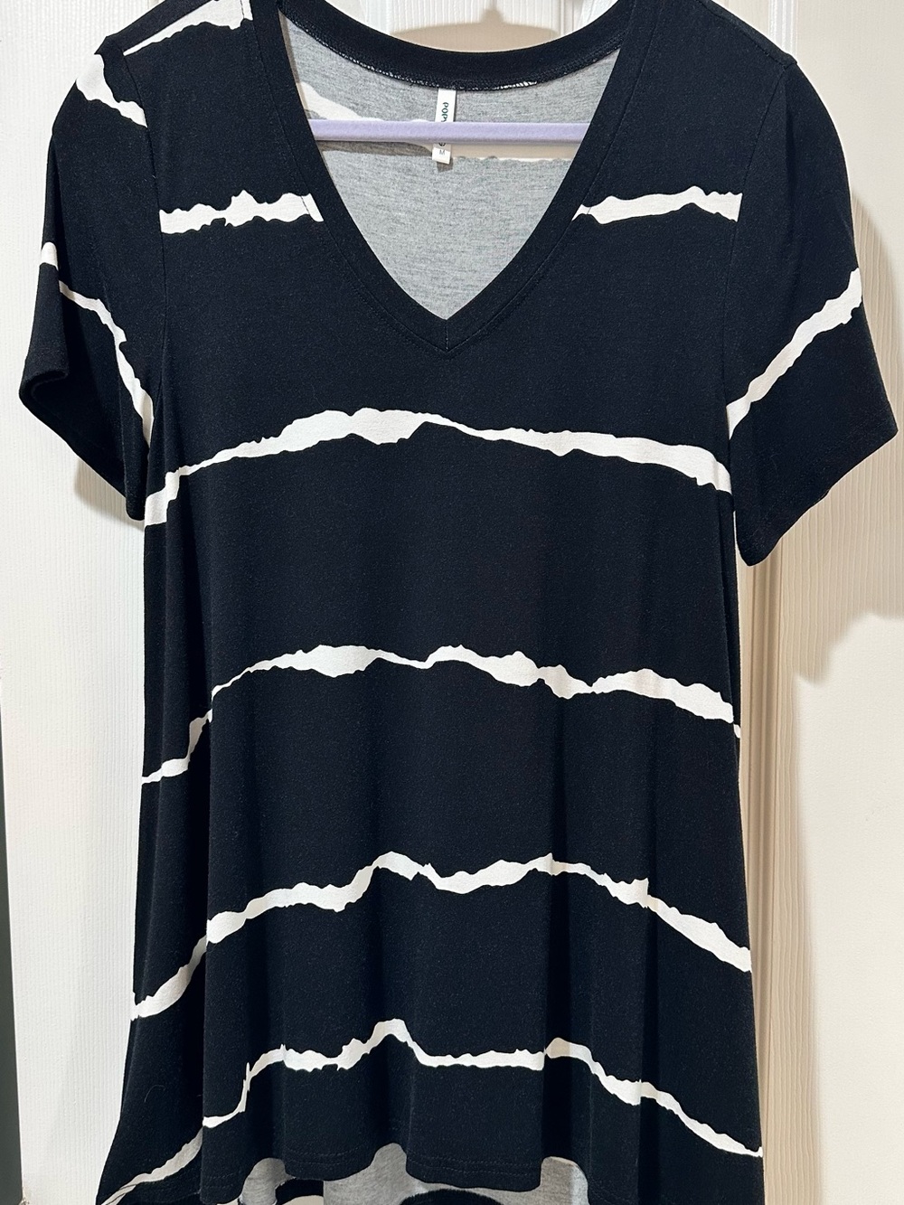 Black & White Striped Short Sleeve Tunic Top M